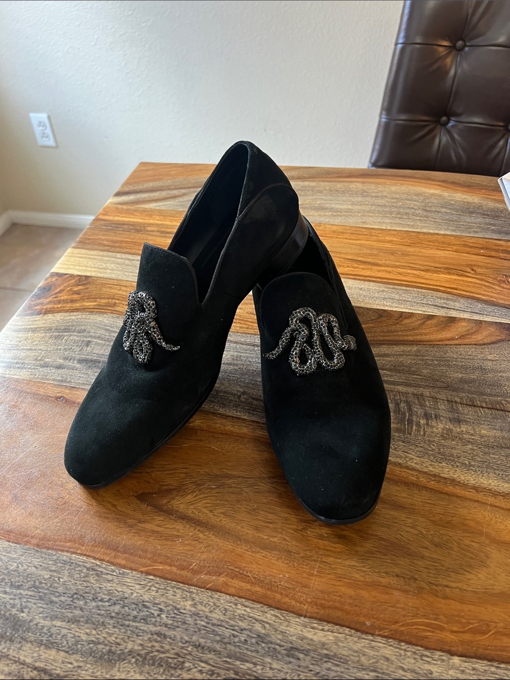 Aldo Black Suede Slip-On Loafers with Beaded Octopus Detail